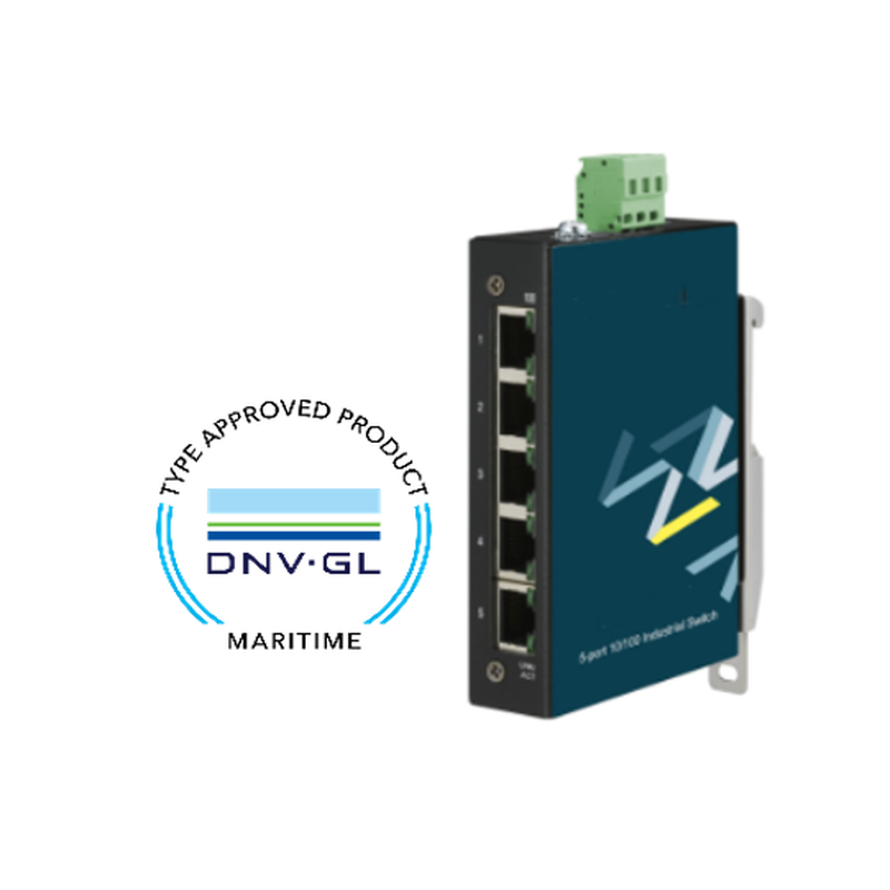5 port DNV.GL marin godkänd switch. 5 x 10/100Mbit. Robust och kompakt