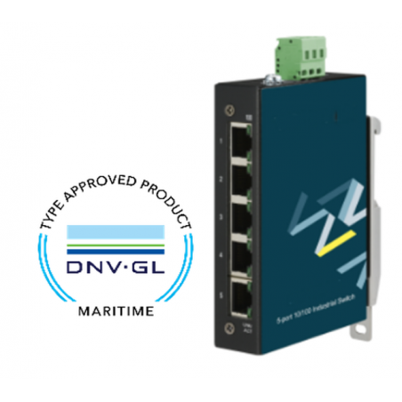 5 port DNV.GL marin godkänd switch. 5 x 10/100Mbit. Robust och kompakt