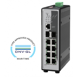 8-port Det Norske Veritas marin godkänd växel 8 x 10/100Mbit. Fiber 2 x 100/1000Mbit SFP
