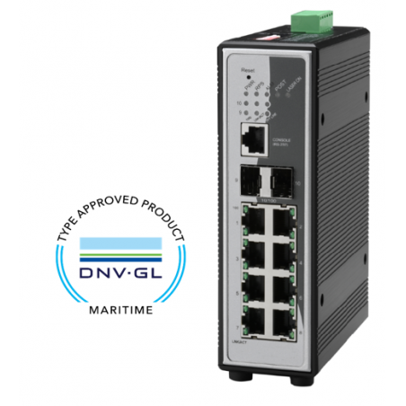 8-port Det Norske Veritas marin godkänd växel 8 x 10/100Mbit. Fiber 2 x 100/1000Mbit SFP