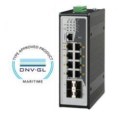 8-port Det Norske Veritas marin godkända haneeeeaged växel 8 x 10/100/1000Mbit. Fiber 4 x SFP 1000Mbit