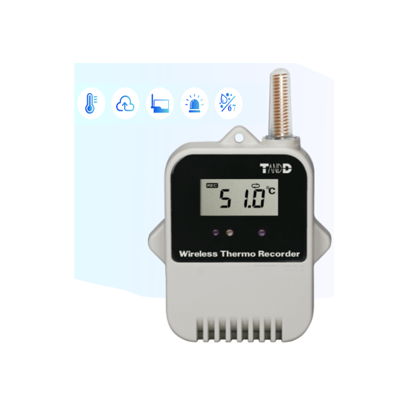 1 kanal temperatur logger -40 - +80°C, till trådlösa datainsamlare upp till 150 m. Bluetooth Batteridrift