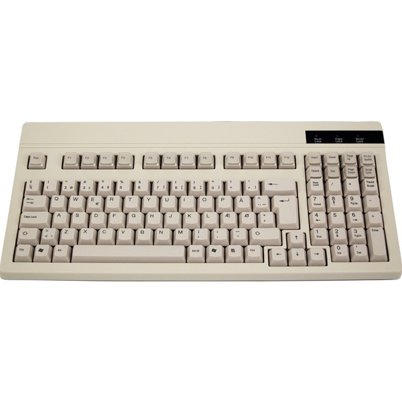 Beige tangentbord för USB - 104 dansk karaktärsuppsättning. 21 Transparenta knapphuvor