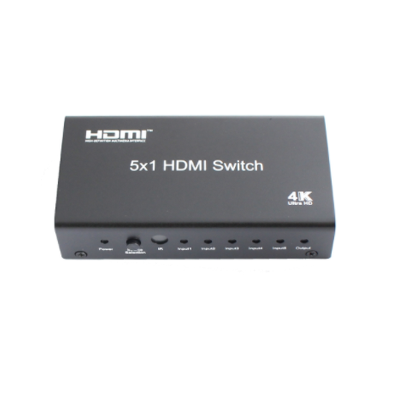 4K HDMI-omkopplare med 5 HDMI-ingångar och 1 HDMI-utgång fjärrstyrd