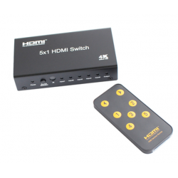4K HDMI-omkopplare med 5 HDMI-ingångar och 1 HDMI-utgång fjärrstyrd