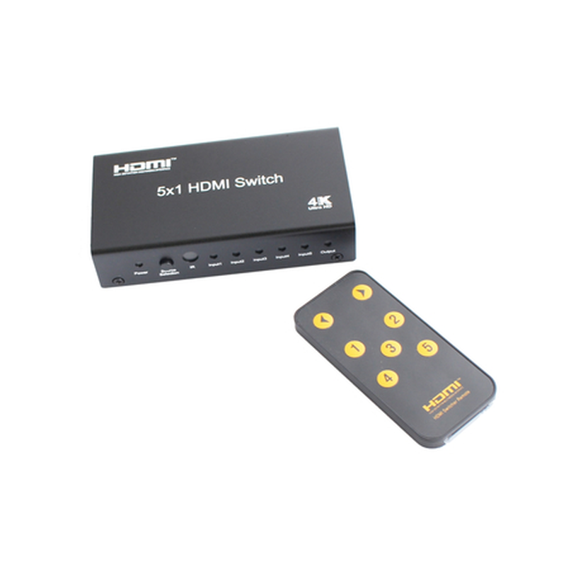 4K HDMI-omkopplare med 5 HDMI-ingångar och 1 HDMI-utgång fjärrstyrd