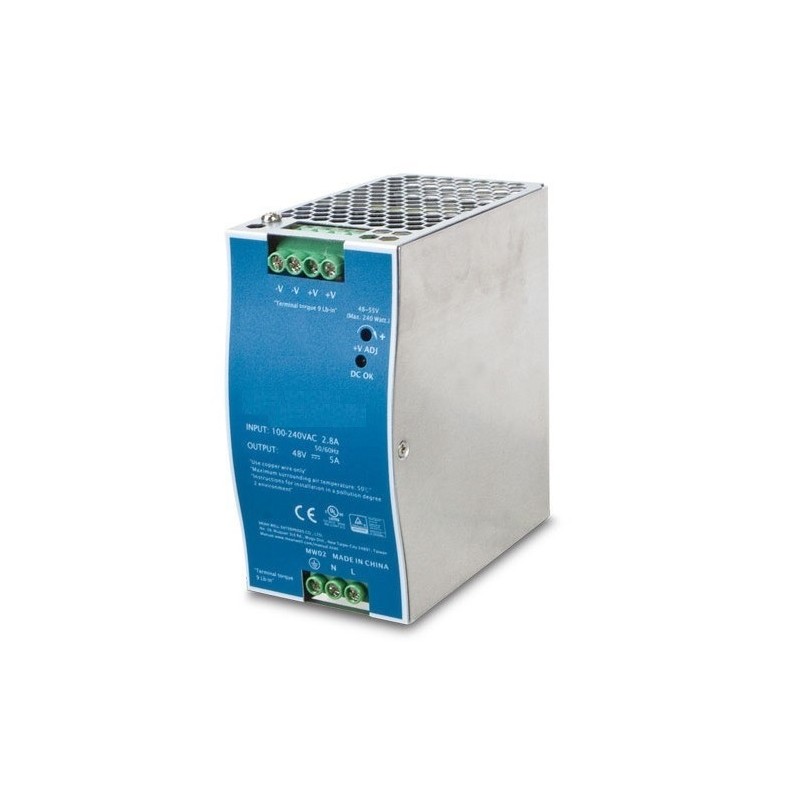 Justerbar 48-55VDC industriell strömförsörjning, 240W DIN-fäste