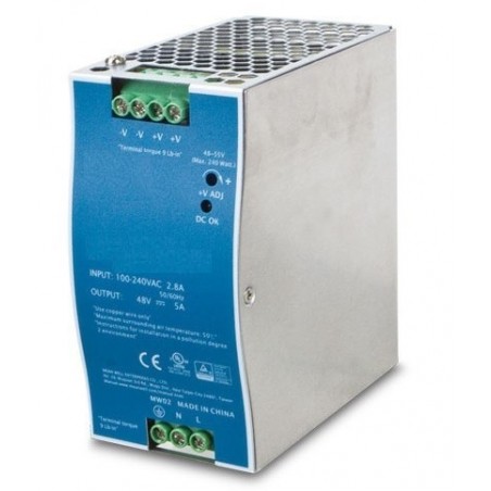 Justerbar 48-55VDC industriell strömförsörjning, 240W DIN-fäste