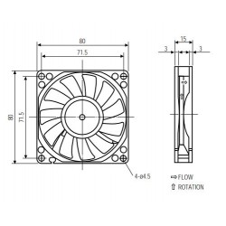 12VDC fläkt 80 x 80 x 15 mm, 3-stift (+12V, GND, varvräknare),