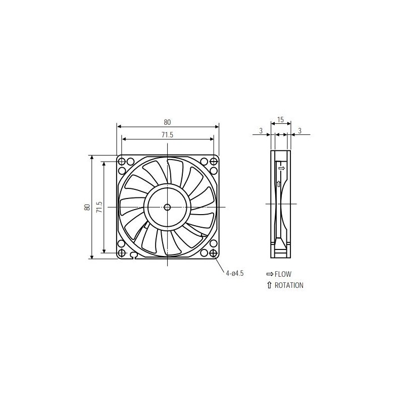 12VDC fläkt 80 x 80 x 15 mm, 3-stift (+12V, GND, varvräknare),