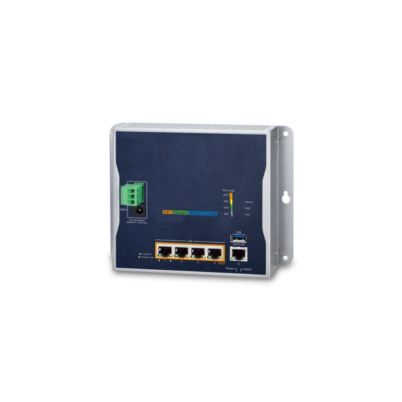 4 Port Industrial Router med PoE +, haneeeeagement, 10/100 / 1000Mbit 4 x RJ45 LAN, 1 x RJ45 WAN / LAN