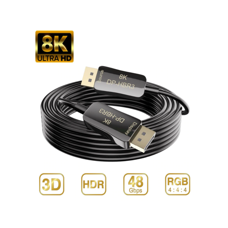 8K Fiber Displayport 1.4 AOC-kabel, 10m, 32,4Gbps, HDR, 3D, 5mm