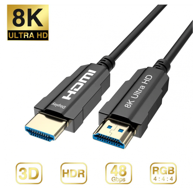 Fiber HDMI 2.1-kabel, 8K, med inbyggt Ethernet - 30 meter