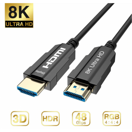 Fiber HDMI 2.1-kabel, 8K, med inbyggt Ethernet - 30 meter