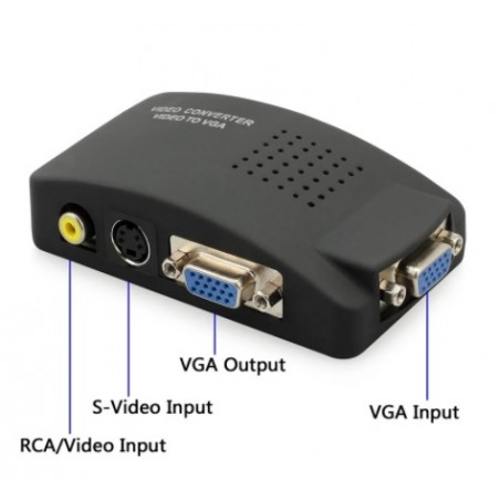 Composite och S-Video till VGA-omvandlare med gul phono-videokontakt och VGA-hona