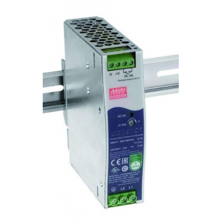 24VDC 60W strömförsörjning från 180VAC-550VAC. 24V/2,5A, Justering 24-29V