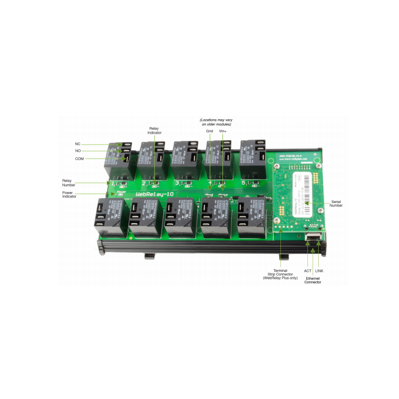 Webrelä över LAN, Internet, 10 X Power Relay 250VAC / 15Amp. Modbus/TCP.