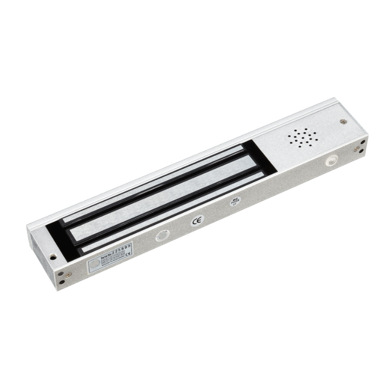 500 kg elektronisk dörrmagnet för 12/24VDC 420 / 210mA, anodiserad aluminium. Med Lås upp larmrelä. Summer.