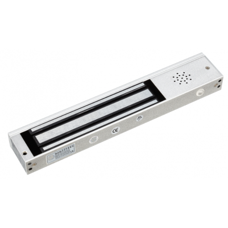 500 kg elektronisk dörrmagnet för 12/24VDC 420 / 210mA, anodiserad aluminium. Med Lås upp larmrelä. Summer.