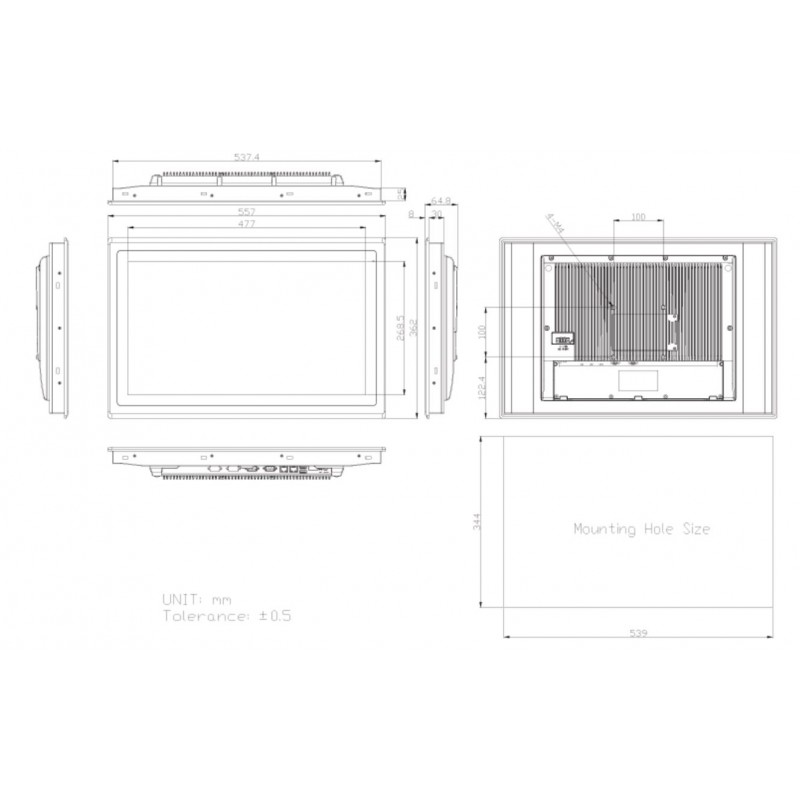21.5" panel PC med projected touch, RS232/422/485 , 2 ethernet, 4G LTE,