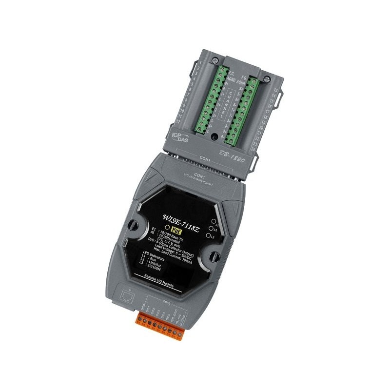 ICPDAS WISE-7118ZL är en styrenhet med 10 x analog ingång och 6 x digital utgång. Också för termokopplare
