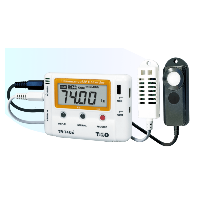 Temperatur, fukt, UV, ljusstyrka datalogger. Överföring via USB-port. 0 - +55°C, 10 - 95% RH, 0 - 130kLux