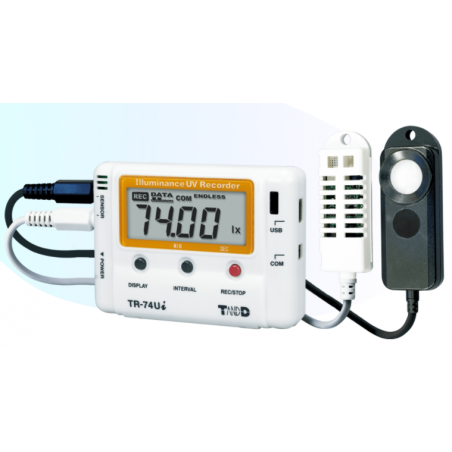 Temperatur, fukt, UV, ljusstyrka datalogger. Överföring via USB-port. 0 - +55°C, 10 - 95% RH, 0 - 130kLux