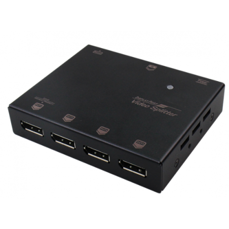 Kopiera en DP-videosignal till 4 DP utgångar. 4K DisplayPort Splitter. 1 x DP in och 4 x DP ut. HDR och HDCP 1.4