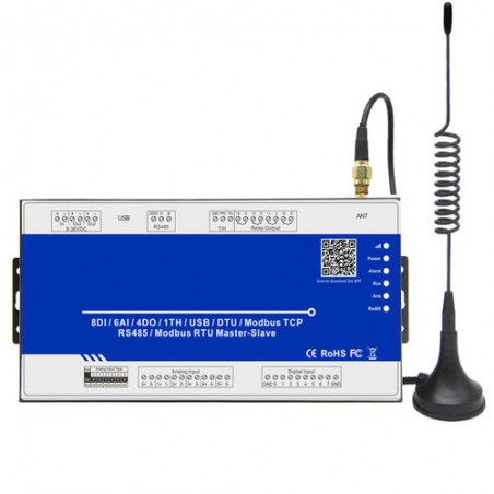 4G GSM-larm via SMS med 8 x digitala ingångar och 6 analoga ingångar, APP til iOS og Android