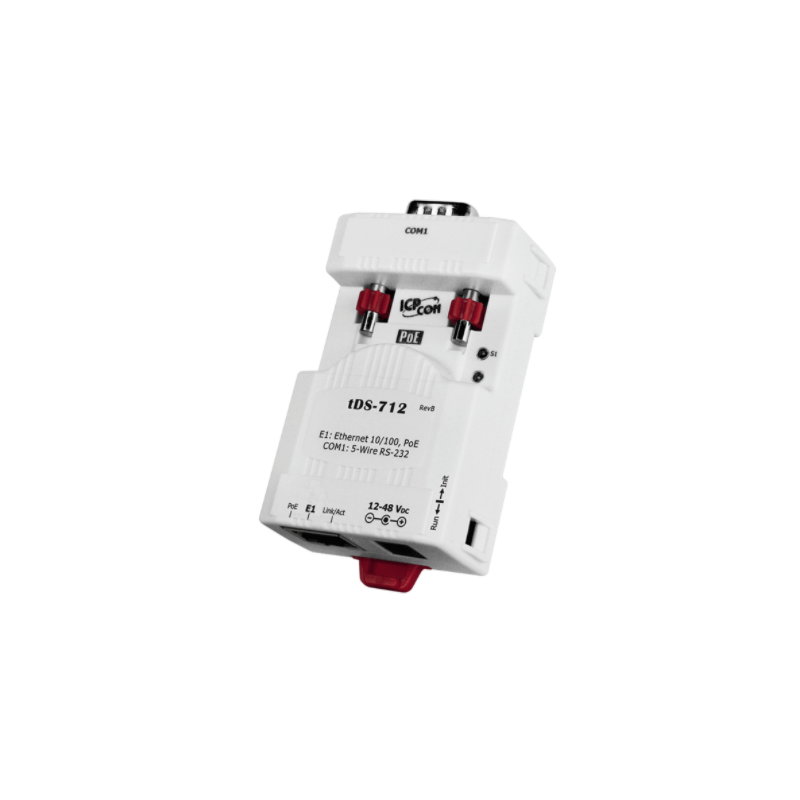 Planet TDS-712 är en extern RS232-port via Internet och Ethernet. För PoE eller extern strömförsörjning