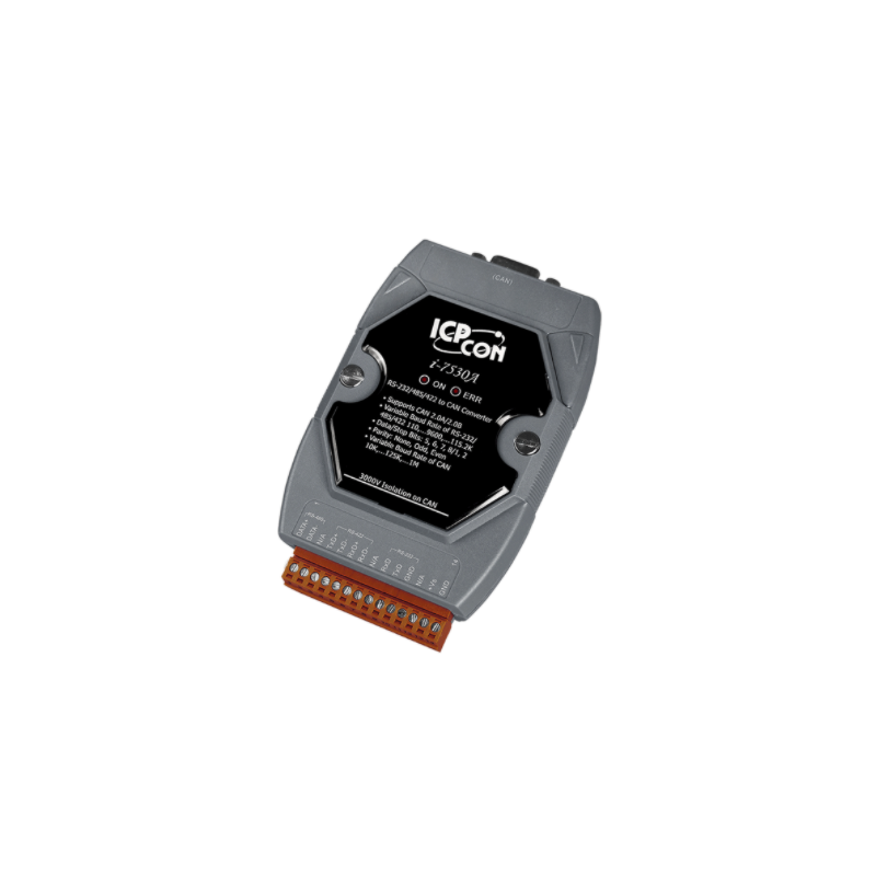 ICPDAS I-7530A-MR är en RS232 / RS422 / RS485 (slav) till CAN2.0A / B mästare för seriell enhet