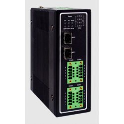 RS232 / RS485 / RS422 serieport server 4-portars Ethernet 2 x SFP Industrial EMC skyddad. DIN