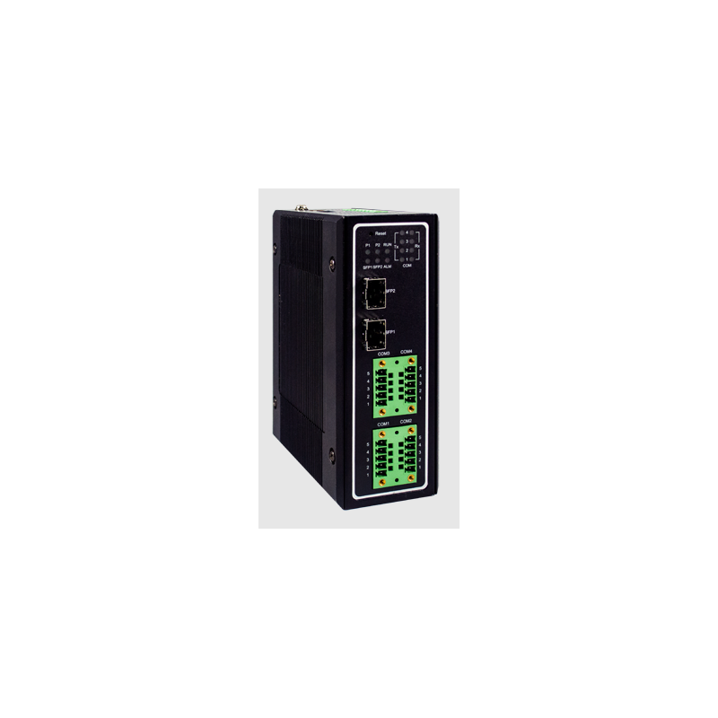 RS232 / RS485 / RS422 serieport server 4-portars Ethernet 2 x SFP Industrial EMC skyddad. DIN