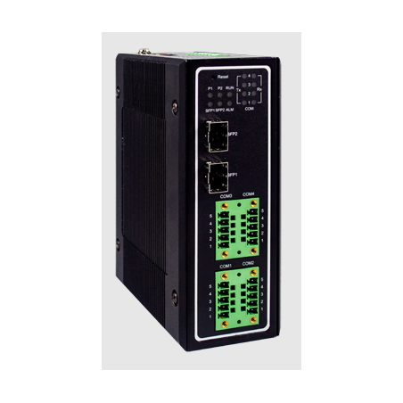 RS232 / RS485 / RS422 serieport server 4-portars Ethernet 2 x SFP Industrial EMC skyddad. DIN