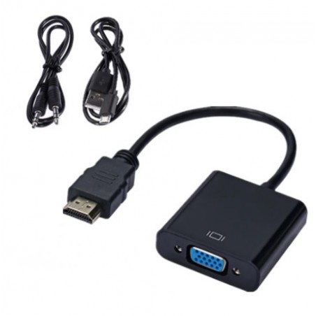 HDMI till VGA-adapter, omvandlare, med ljud, Full HD 1080p, DB15HD hona, HDMI hane
