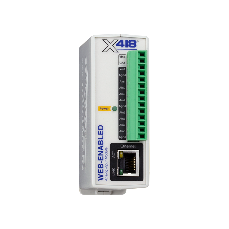 Web-aktiverad analog ingångsmodul. 8 x Analog i, volt, 4-20mA, provhastighet 25Hz med logg