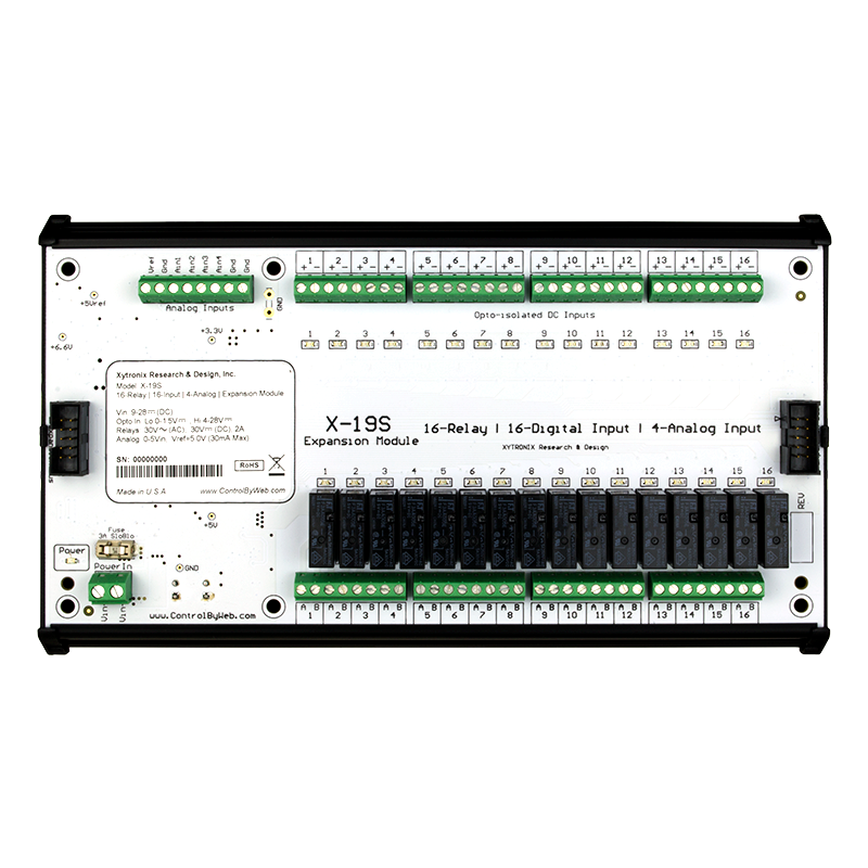Web Expansion Module, 16 x reläutgångar och 16 x digitala ingångar samt 4 x analoga ingångar. För X-400/600 Controllers