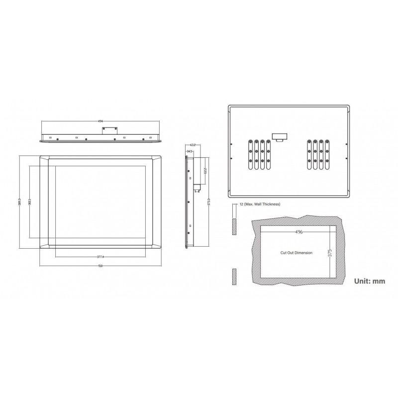 19 "Sunlight Screen, High Nits 1600 Modular Monitor TFT-LCD, PCAP Touch, IP65 Panel-Vesa Montage