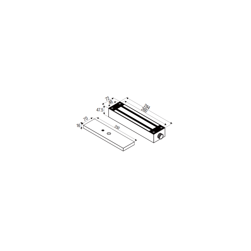 Vattentät elektronisk dörrmagnet (12VDC) - Rymmer upp till 816 kg