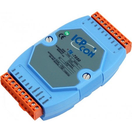 ICP DAS I-7050 är en I / O-modul med 7 digitala ingångar (dry / wet) och 8 digitala utgångar. RS485 buss