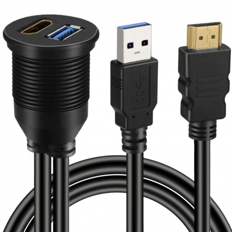 HDMI & USB Combi-kabel för panelmontering - 2m | Hane/hona HDMI-A & USB-A