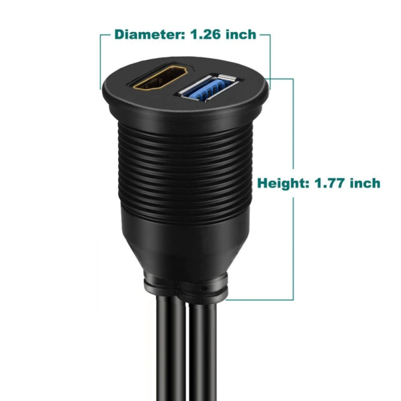 HDMI & USB Combi-kabel för panelmontering - 2m | Hane/hona HDMI-A & USB-A
