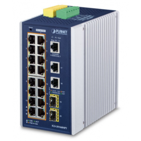 18-portars Managed Gigabit-switch med 1Gbit / 2,5Gbit fiberport. 16 x 10/100/1000 Mbit RJ45. PoE+