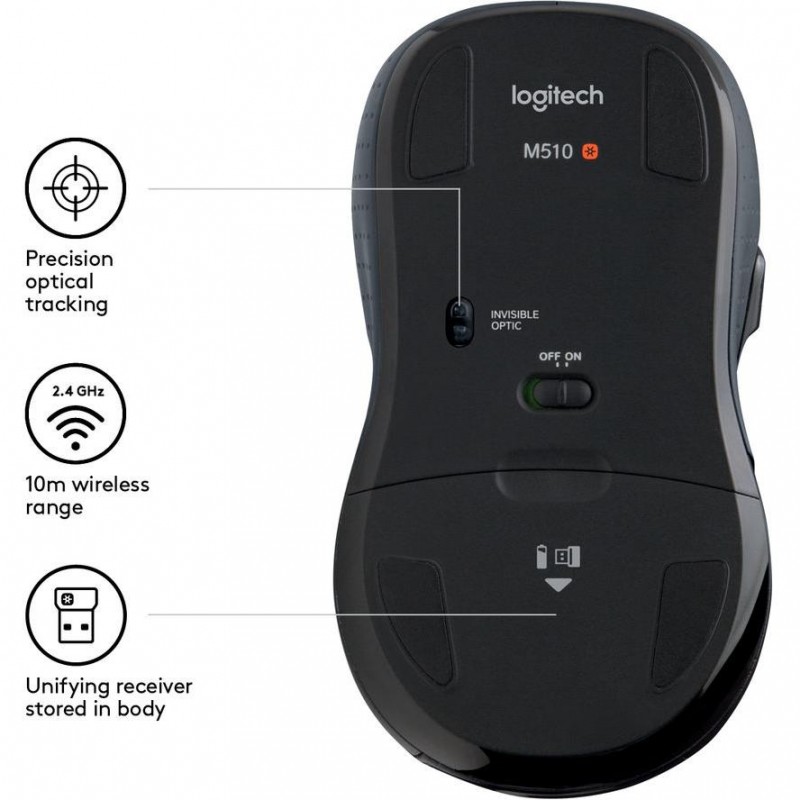 Logitech M510 Mouse Wireless med 5 knappar 2.4GHz