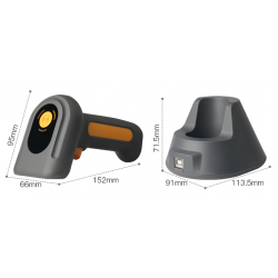 Trådlös QR, 2D och 1D streckkodsläsare med bas USB. Bluetooth och 2,4 GHz