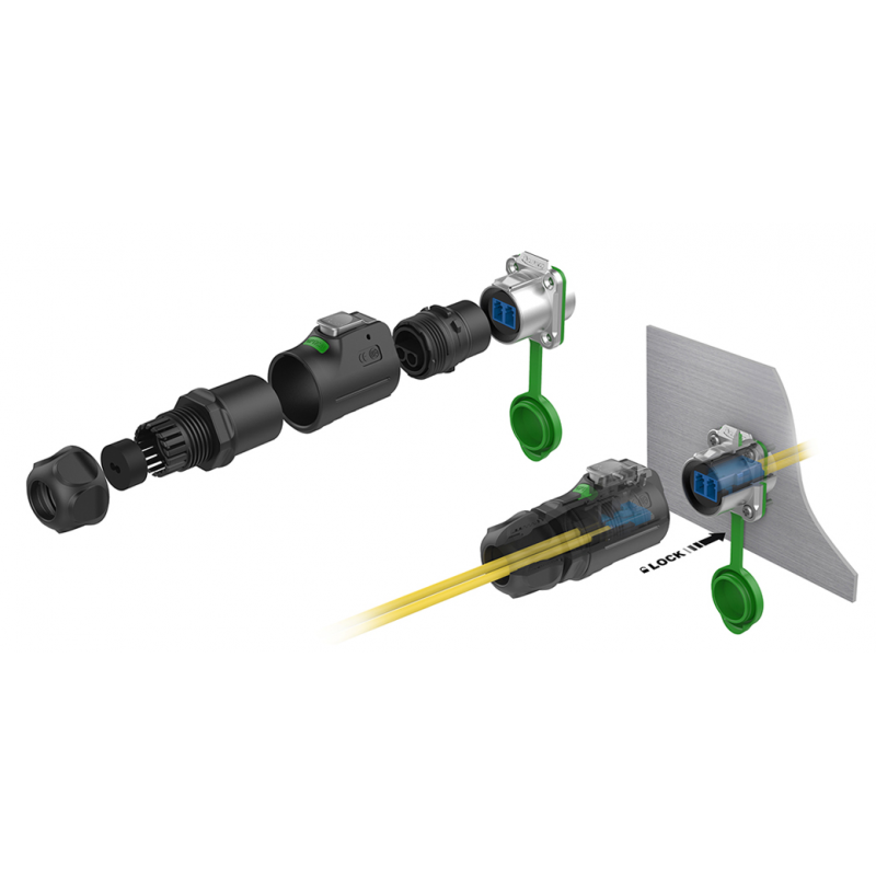 IP67 Vattentät Fiberkabelplugg för fiberkabel med LC. Plast och med snäpplås.