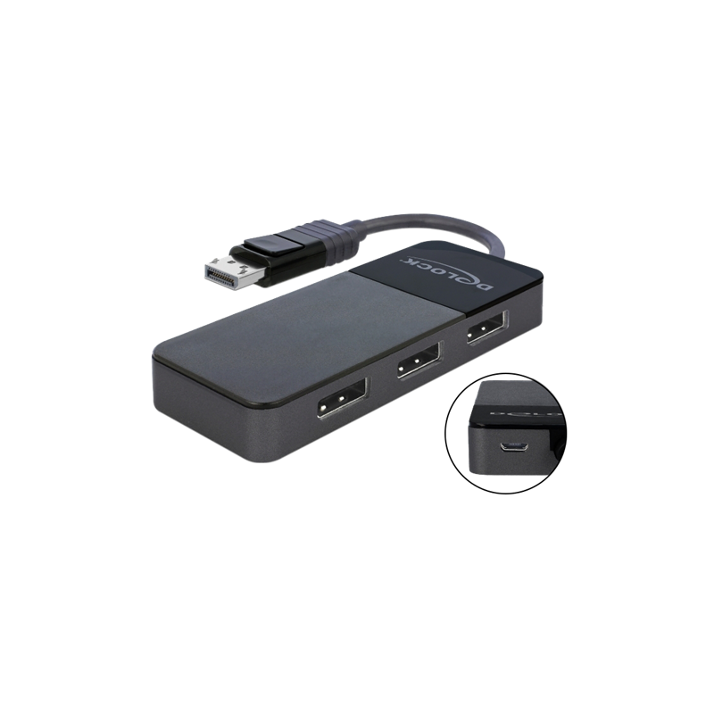 4k DP Splitter: 1x In, 3x Out med Multi-Stream & Dual Mode