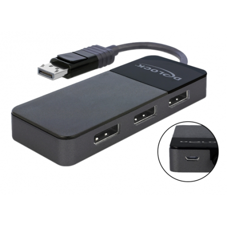4k DP Splitter: 1x In, 3x Out med Multi-Stream & Dual Mode