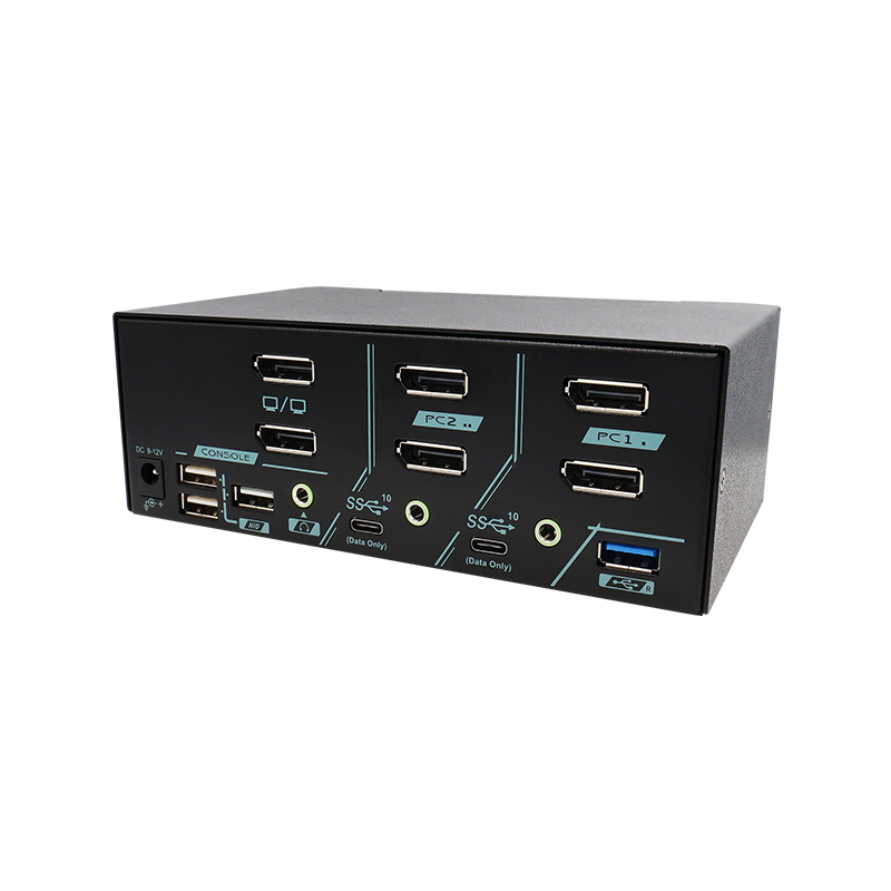 2 portar 8k DisplayPort KVM-omkopplare med dubbelskärmsutgång (dubbla huvud) SB3.2, USB3.0 och USB HID