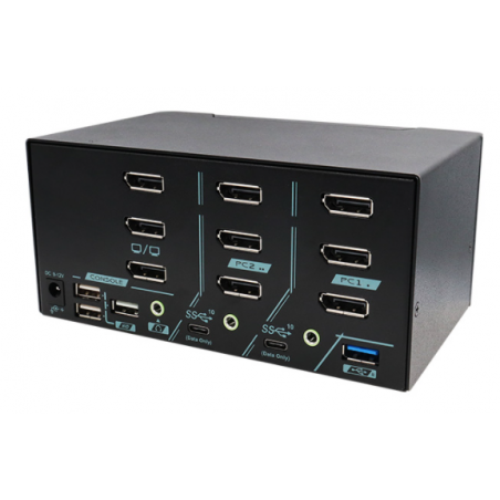 8K 3x bildskärm DisplayPort KVM-switch med USB3.2, USB3.0 & USB-HID